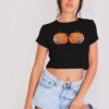 Halloween Pumpkin Boobs Skeleton Hand Crop Top Shirt