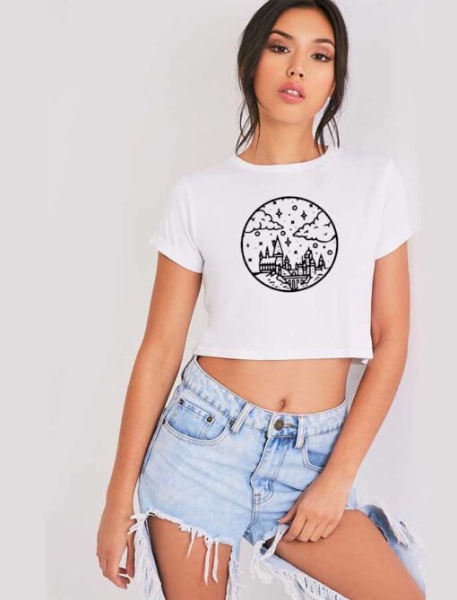 Hogwarts Castle Sky Picture Drawing Crop Top Shirt