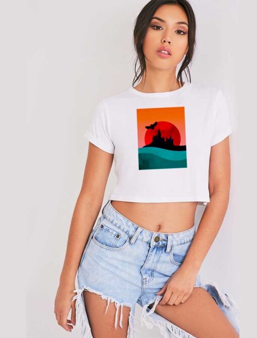 Hogwarts Castle Summer Owl Sunset Crop Top Shirt