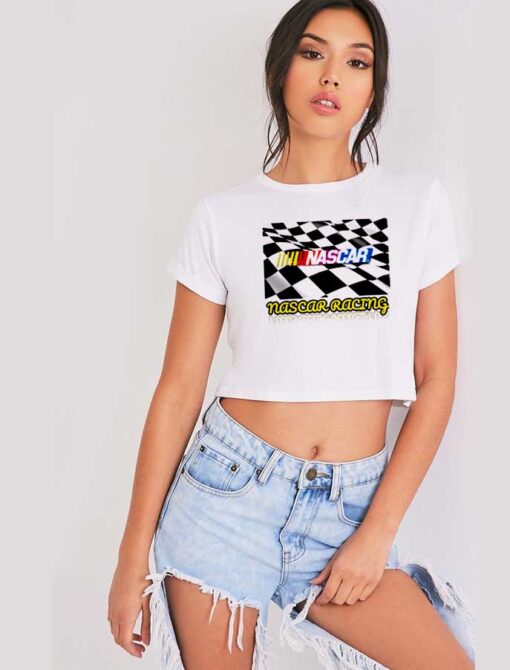 Nascar Racing Check Flag Logo Crop Top Shirt