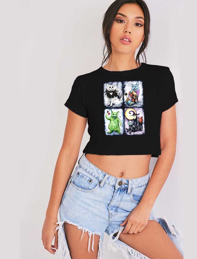 Nightmeow Before Hiss-tmas Cats Halloween Crop Top Shirt