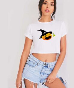 Smiling Pumpkin Jack O Lantern Halloween Crop Top Shirt