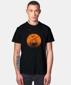 Vintage Vampire Pumpkin Sunset Background T Shirt