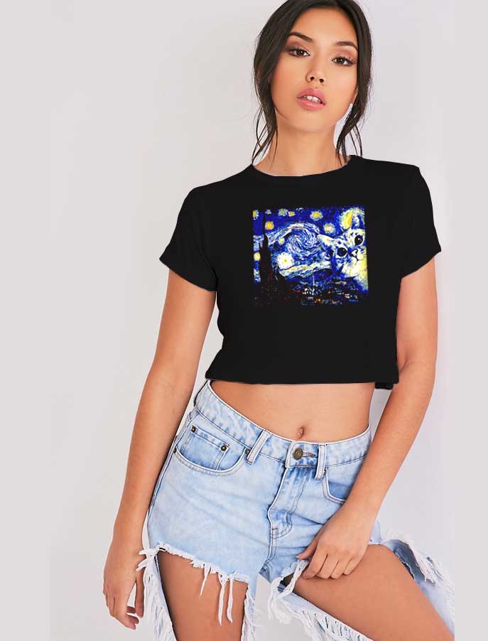 Cat The Starry Night Van Halen Crop Top Shirt