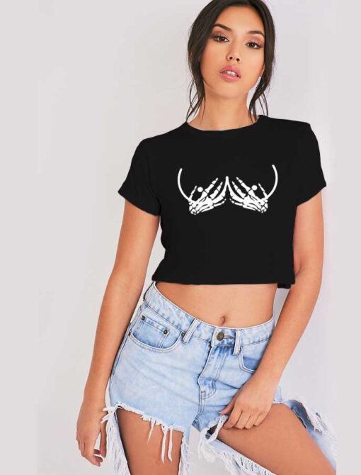 Halloween Skeleton Hand Touch Boobs Crop Top Shirt