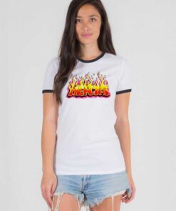 Japanese Anime Hentai Flames Logo Ringer Tee