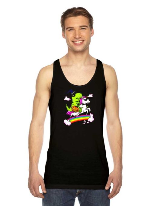 T Rex Riding Unicorn Halloween Rainbow Tank Top