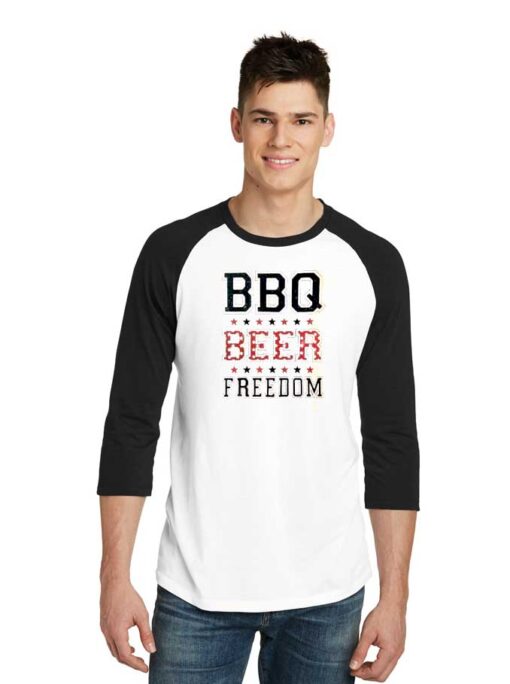 BBQ Beer Freedom Star Quote Raglan Tee