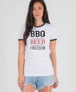 BBQ Beer Freedom Star Quote Ringer Tee
