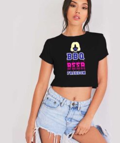 BBQ Beer Freedom And Moustache Crop Top Shirt