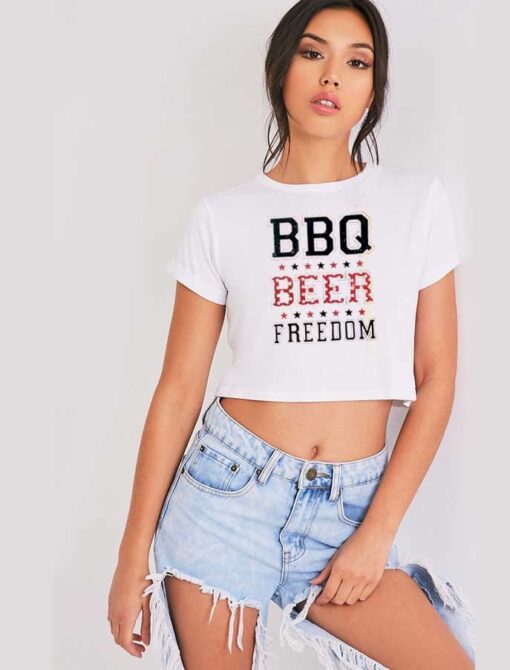 BBQ Beer Freedom Star Quote Crop Top Shirt