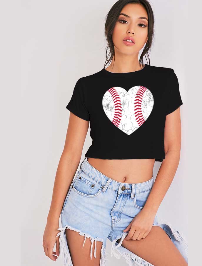 Baseball Heart Shaped Ball Crop Top Shirt