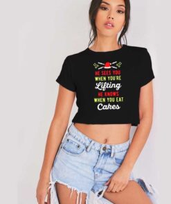 Christmas He Sees When Youre Lifting Crop Top Shirt