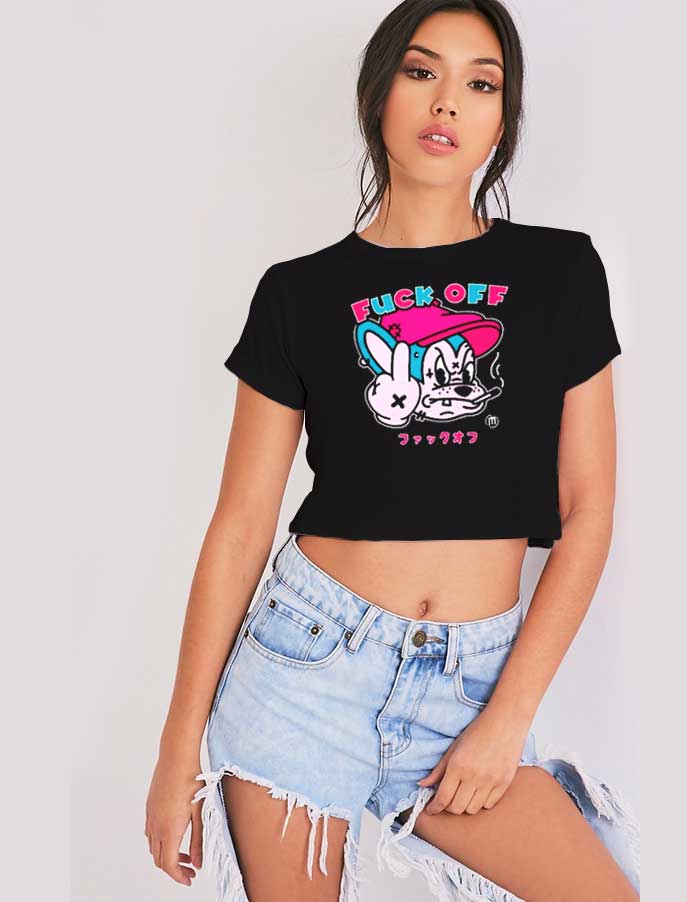 Fuck Off Japanese Cartoon Mouse Crop Top Shirt