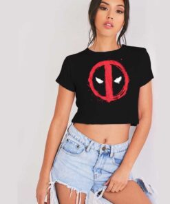 Marvel Deadpool Face Symbol Red Spray Crop Top Shirt