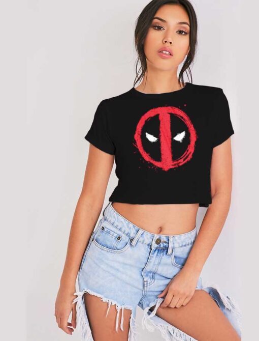 Marvel Deadpool Face Symbol Red Spray Crop Top Shirt