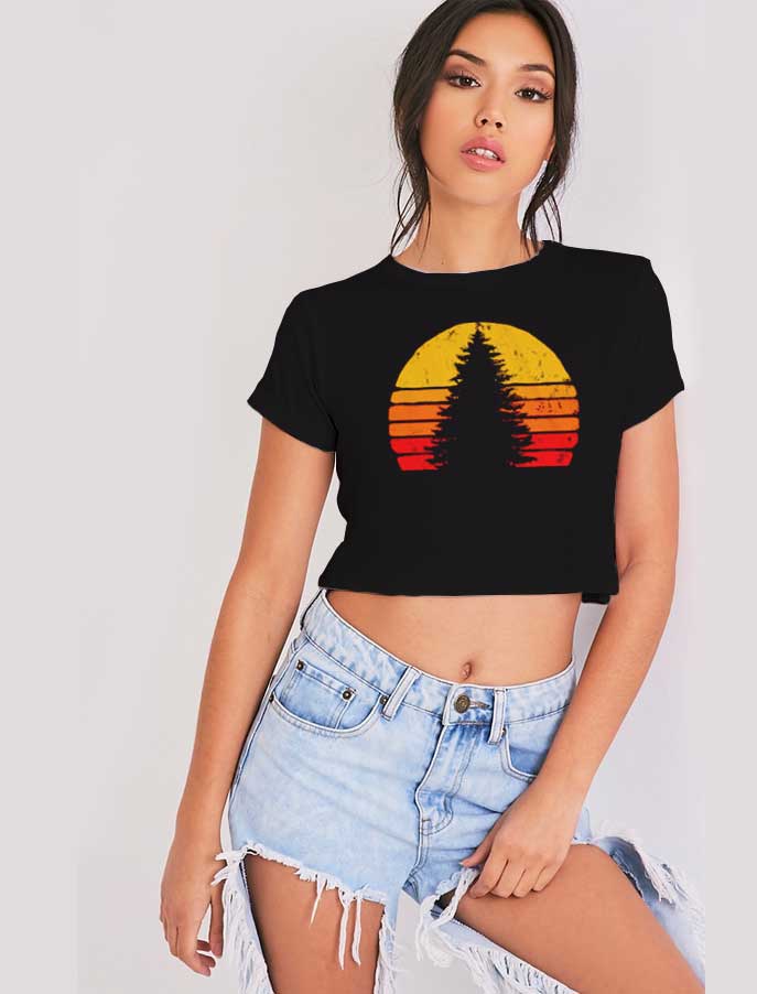 Solitary Pine Tree Sunset Crop Top Shirt