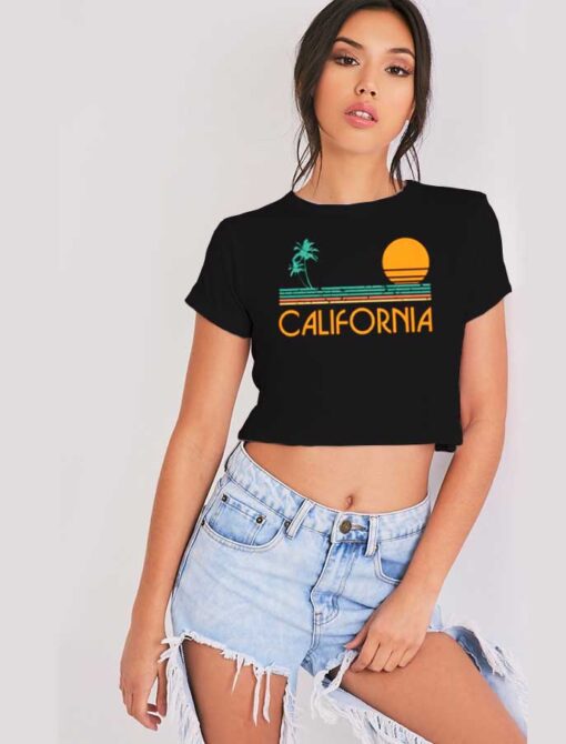 Vintage California Beach Sunset Crop Top Shirt