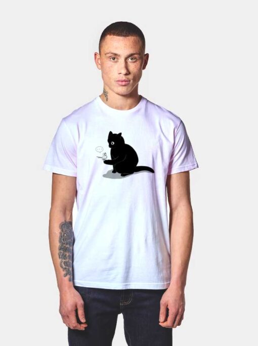 Black Cat Catching a Bird T Shirt