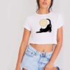 Black Cat With Moon Under The Moon Crop Top Shirt