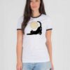 Black Cat With Moon Under The Moon Ringer Tee