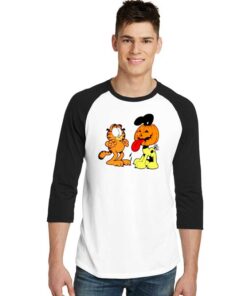 Garfield Halloween Pumpkin Cartoon Raglan Tee