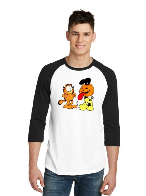 Garfield Halloween Pumpkin Cartoon Raglan Tee