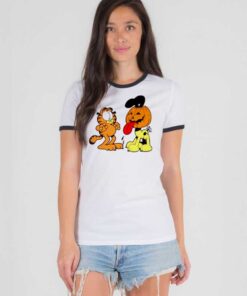 Garfield Halloween Pumpkin Cartoon Ringer Tee