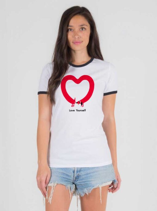 Love Yourself Long Dog Heart Ringer Tee