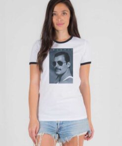 Queen Freddie Mercury In Shades Photo Ringer Tee