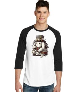 Steampunk White Rabbit Magician Raglan Tee