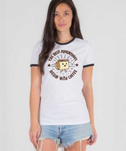 The Best Adventures Begin With Coffee Ringer Tee