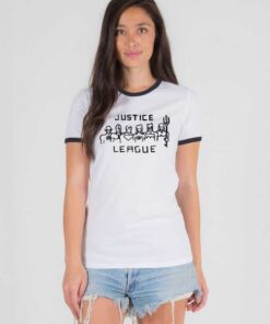 The Justice League Ugly Drawing Ringer Tee