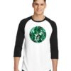 Tropical Palm Leaves Shape Logo Raglan Tee