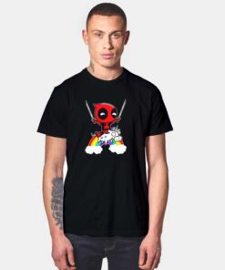 Deadpool Riding A Unicorn On Rainbow T Shirt
