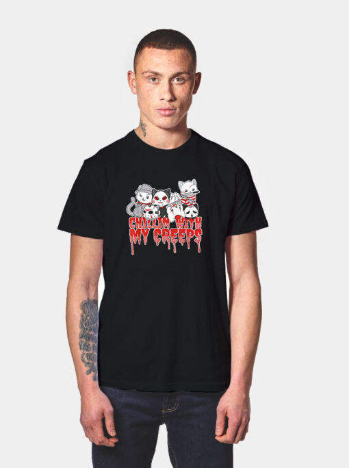Chillin With My Creeps Cat Horror Serial Killer Halloween T Shirt