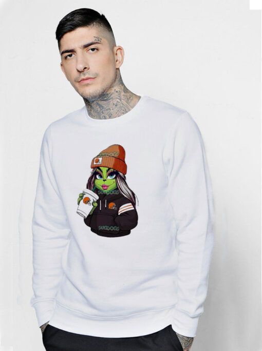 Cleveland Browns Female Grinch Drink Coffee Sweatshirt